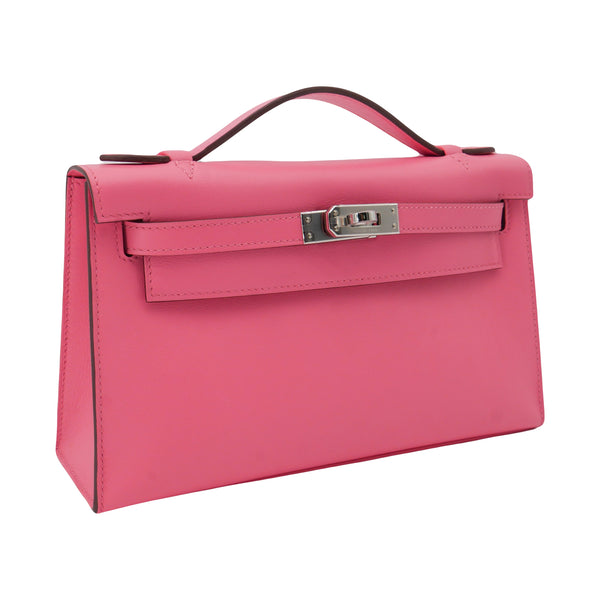 Herm�s Kelly Pochette Rose Azalee Swift Leather PHW