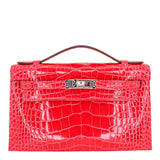 Herm�s Kelly Pochette Rose Extreme Shiny Alligator Palladium Hardware