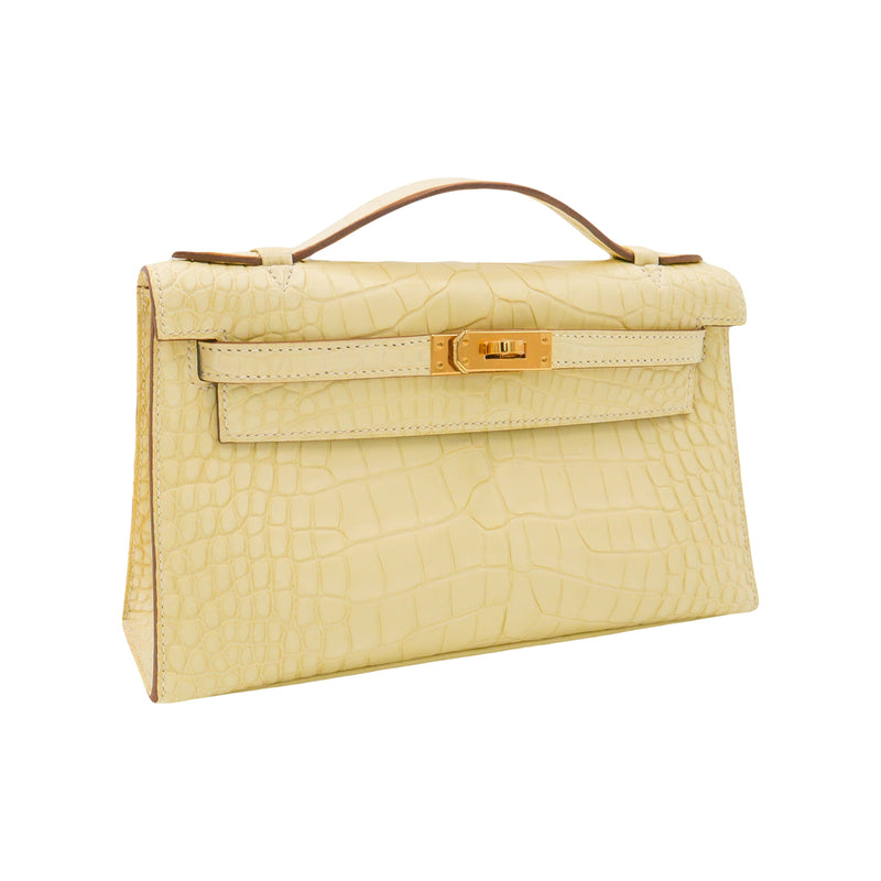 Herm�s Kelly Pochette Vanille Matte Alligator Gold Hardware