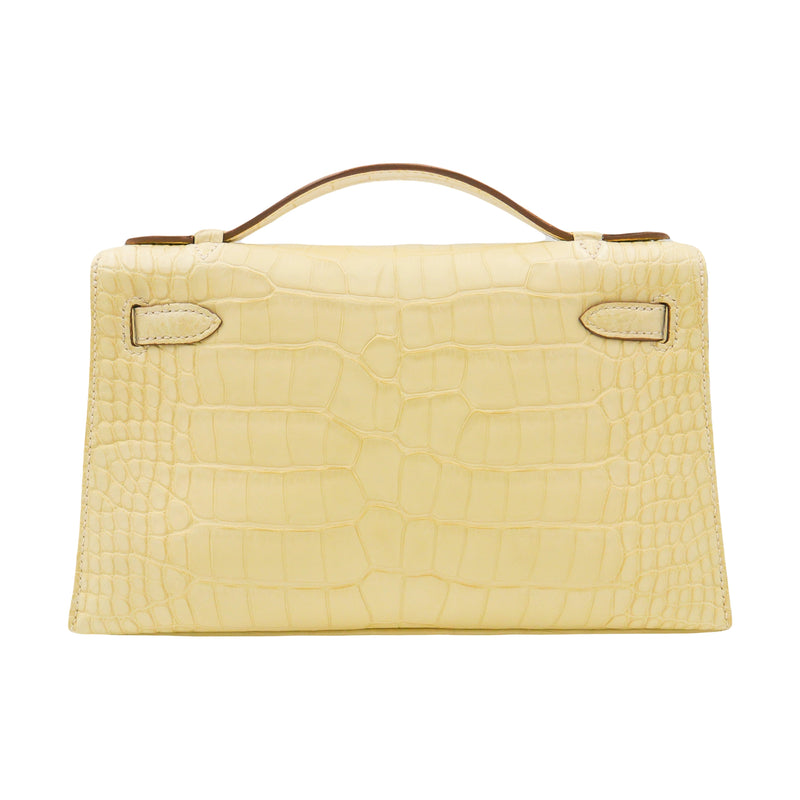 Herm�s Kelly Pochette Vanille Matte Alligator Gold Hardware