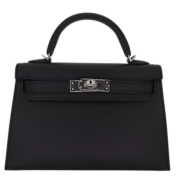 Herm�s Mini Kelly II Black Epsom Leather Palladium Hardware