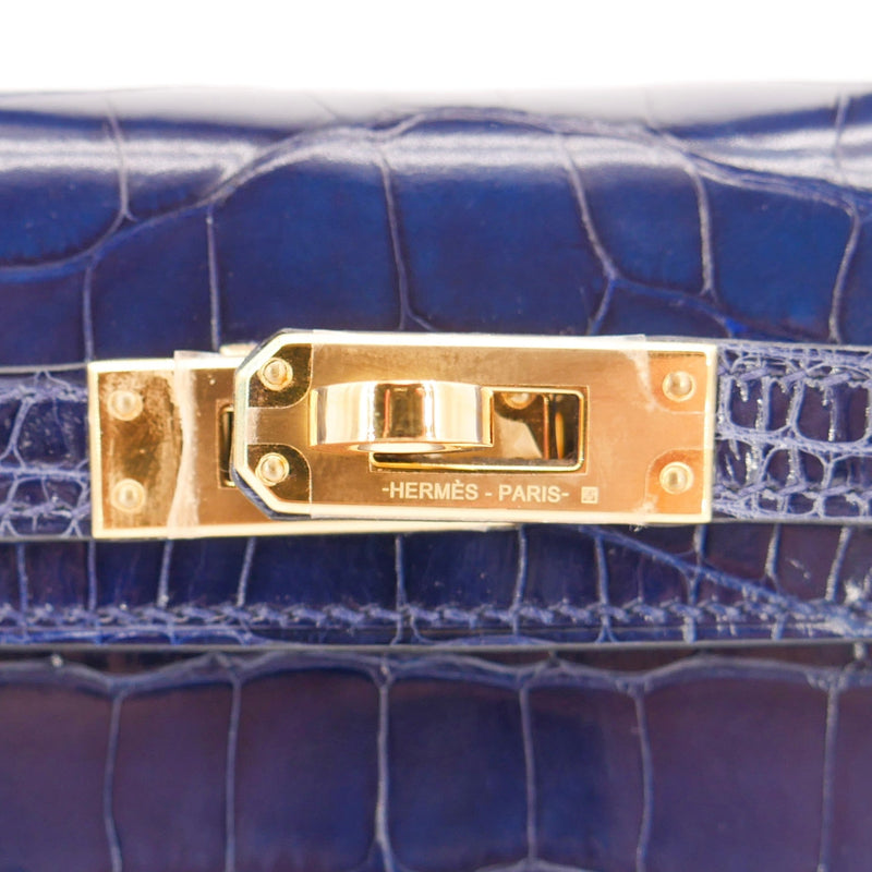 Herm√®s Mini Kelly II Bleu Saphir Shiny Alligator Gold Hardware