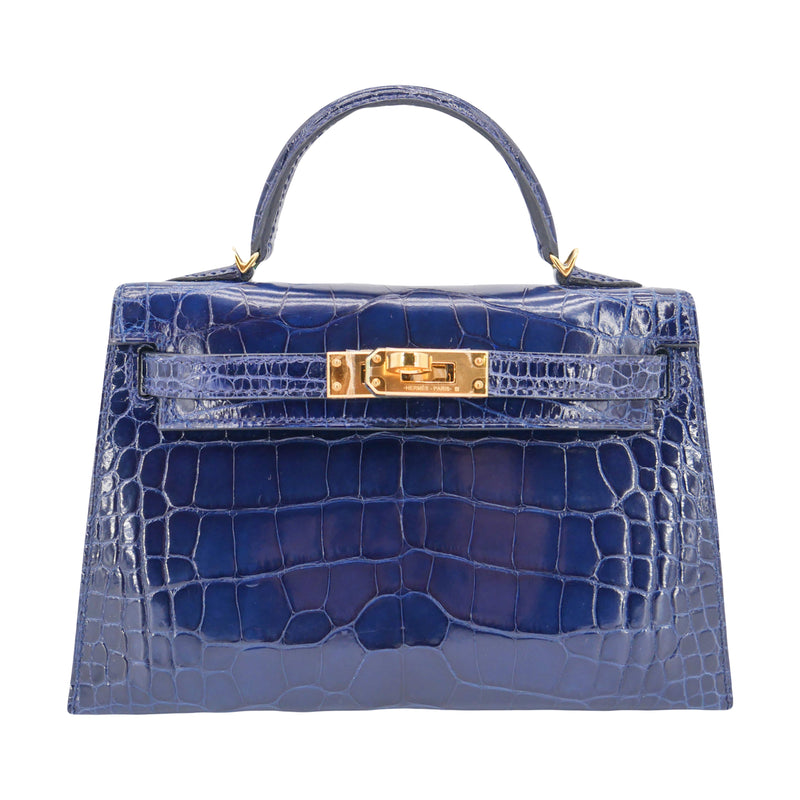 Herm√®s Mini Kelly II Bleu Saphir Shiny Alligator Gold Hardware