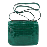 Hermès 18cm Constance Vert Emeraude Shiny Alligator Gold Hardware